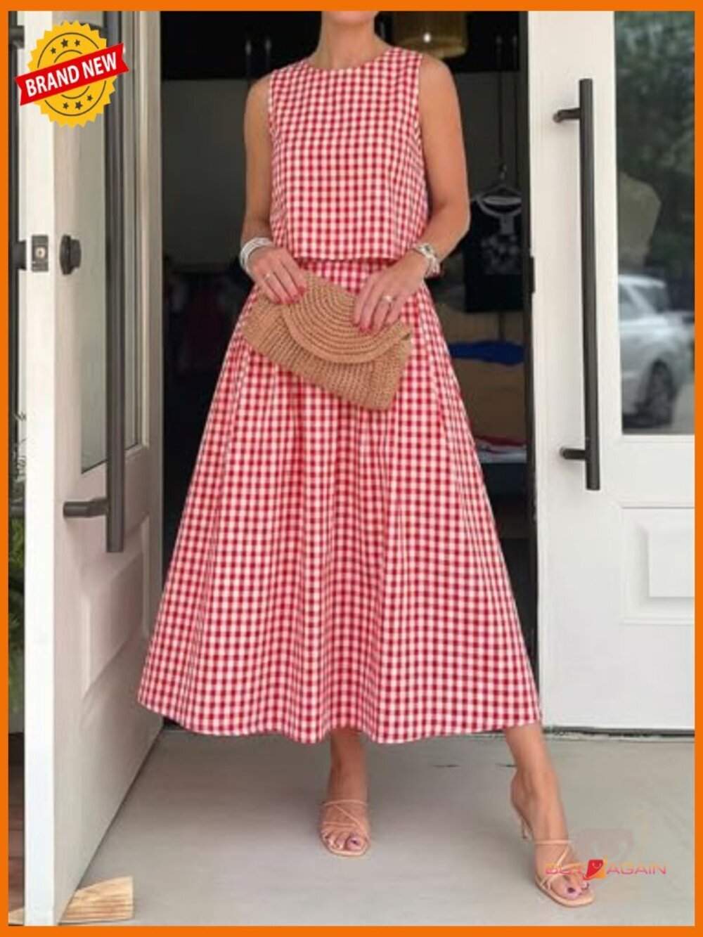 2 Piece Skirt Set Striped Sleeveless Tank Top Midi Dress Matching Travel Outfit - Picture 4 of 7
